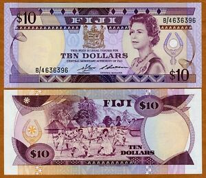 Fiji, 10 dollars, Nd (1986) P-84, Qeii, aUnc