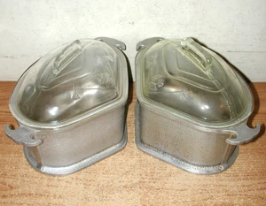 VINTAGE GUARDIAN SERVICE ALUMINUM TRIANGLE DUTCH OVENS WITH DOME GLASS LIDS - Picture 1 of 14