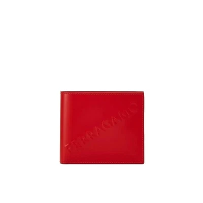 Ferragamo Men's Embossed Logo Flame Red Leather 8 Card Bifold Wallet $595! - Image 1 of 2