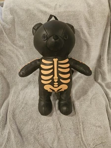 Hot Topic Halloween schwarz & orange Skelett Bär leuchtet im Dunkeln Rucksack 18"  - Bild 1 von 8