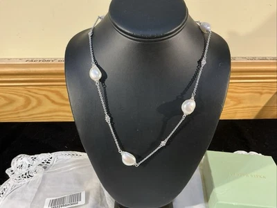 Collar de cadena Judith Ripka QVC de plata esterlina revestido de perlas cultivadas 36" Foto 1 de 4