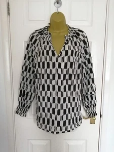 JD WILLIAMS Size 18 Black & Cream Mix 100% Cotton Tunic Top Blouse L/Sleeve VGC - Picture 1 of 9