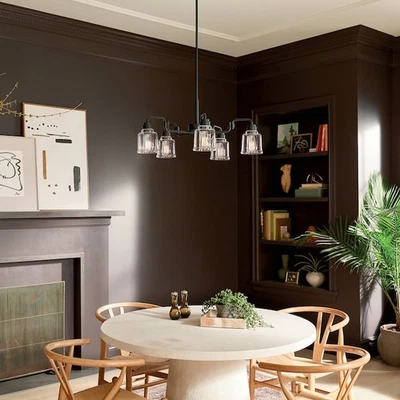 KICHLER Aivian 30 pulgadas Lámpara de araña circular sombreada industrial vintage negra de 5 luces Foto 1 de 4