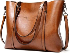 Womens Leather Purses and Handbags Top Handle Satchel Bags Tote Bags Brown - Picture 1 of 6