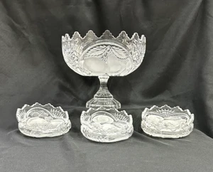 Beautiful Crystal Centerpiece Fruit Bowl with 6 Matching Bowls - Picture 1 of 16