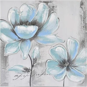 Innova Editions blaue Blumen Leinwand Wandbild Wohndeko Gemälde 40 x 40 cm - Bild 1 von 2