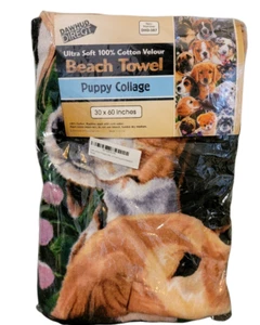 Puppy Collage 100% Cotton Velour Beach Towel Newland Brand New - Picture 1 of 4