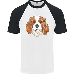 A Colourful King Charles Spaniel Dog Mens S/S Baseball T-Shirt - Picture 1 of 9