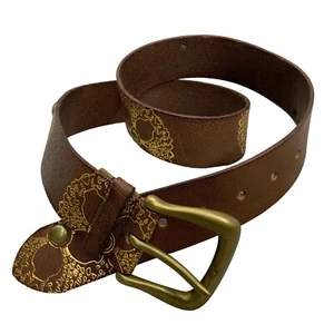 Arden B. Brown Leather Belt Boho Brass Buckle Waist Women's Size M/L 34-38 - Picture 1 of 5