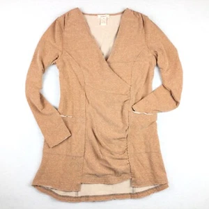 SUNDANCE Top Womens M Pink Peach LouLou Tunic Pullover Long Sleeve Faux Wrap - Picture 1 of 13