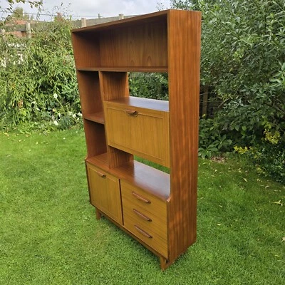 Antique Vintage Teak Veneer Bookcase Desk. Mid Century.  Room Divider Shelves - Image 1 of 4