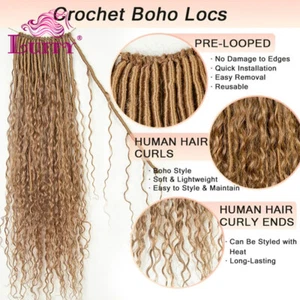 Locs boho de ganchillo rubio miel pre-bucle con rizos de cabello humano color #27 rizado - Imagen 1 de 7