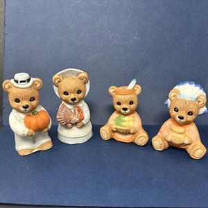 Set Of 4 Homco Porcelain Thanksgiving Autumn Bears Fall #5312 Figurines In box - Picture 1 of 14