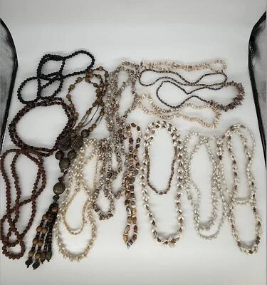 Vintage Tribal Shell & Wood Necklace Lot – 25+ Pieces - Image 1 of 4