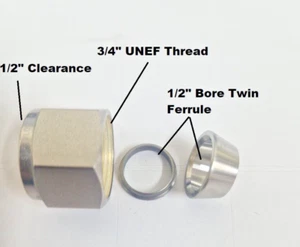 1/2 Zoll Edelstahl Doppelhülse Beschlag auch eine Kompressionsmutter mit 3/4 UNEF - Bild 1 von 3