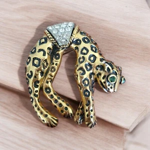 VTG Signed Florenza enamel Rhinestone leopard brooch - Picture 1 of 4