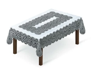 Tablecloth lace cream/dark gold or white/grey (150x240cm) 59"x 94" rectangular - Picture 1 of 1