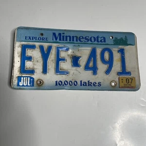 Minnesota License Plate # EYE 491 2007 Sticker Blue White Damage - Picture 1 of 12