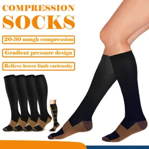 Compression Socks Medical Knee High Men Women 15-20 mmHG Support Brace Stockings - Picture 1 of 12