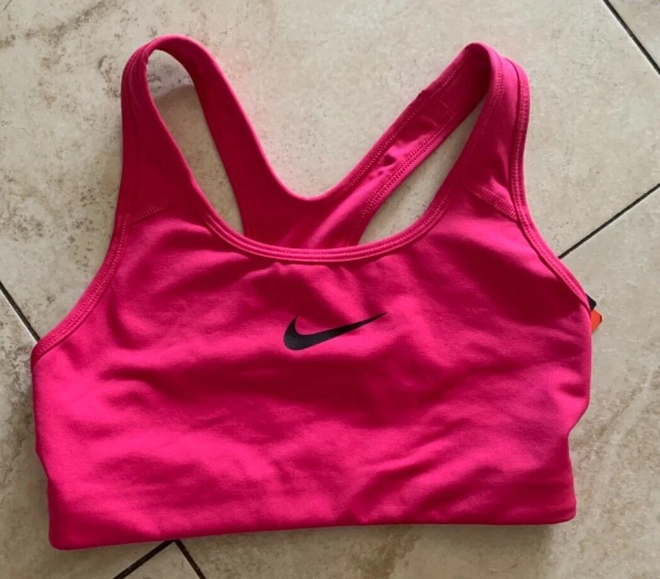 NIKE Women's DRI-FIT MEDIUM  Support Sports Bra-Pink/Black 871776-616 NWT - Image 1 of 1