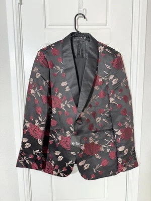 Trajes de corbata alta para hombre talla pequeña bordados florales 2 piezas rojo M497 Foto 1 de 3