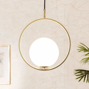 Modern Gold Ring Pendant Light with Frosted Glass Globe - Picture 1 of 6