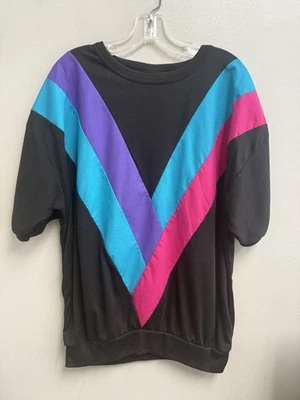 Blusa Vintage 80’s 90’s Gran Tamaño V Rosa Caliente L Aerobic Negro Algodón Foto 1 de 4