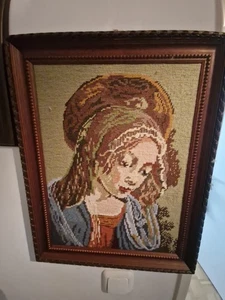 Gobelin Stickbild Maria mit Holzrahmen 46 X36cm - Bild 1 von 2