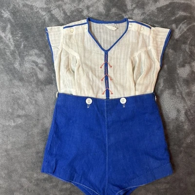 Pantalones cortos de verano vintage de 2 piezas para niños ¡Pantalones cortos de lino con botones manchas!! Foto 1 de 4