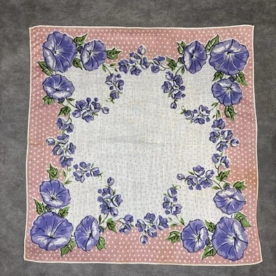 "Pañuelo vintage floral Morning Glory pañuelo pañuelo púrpura rosa verde 12""x12""" Foto 1 de 4