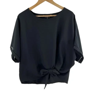 Lipsy London Black Batwing Short Sleeve Tie Hem Top UK 12 - Picture 1 of 5