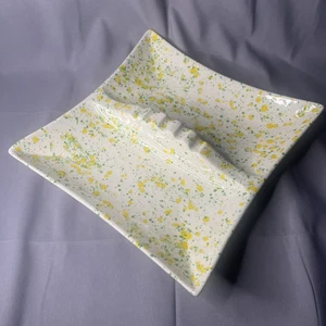 Vintage großer Mid Century Retro Aschenbecher Keramik grün gelb weiß gesprenkelt MCM - Bild 1 von 8