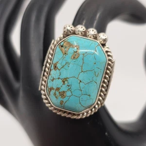 Navajo Native American Sterling Silver Turquoise Large Mens Ring Size 10 - Picture 1 of 10