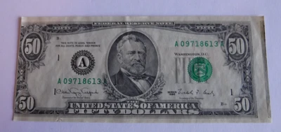 1990 $50 FRN Major Faulty Alignment Error (Obverse) - Image 1 of 2