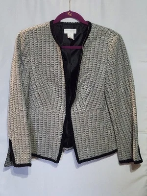Blazer Worthington Petite para mujer 10P tweed blanco y negro manga larga gancho Foto 1 de 2