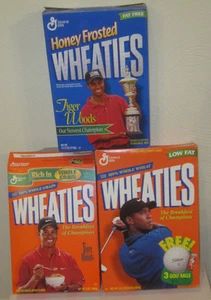 ▐► Colecciones de 3 cajas de trigo de golf Tiger Woods de 1998/1999 desplegadas - Imagen 1 de 1