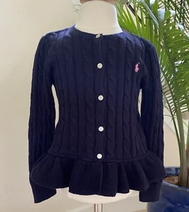 NWT, Girls Ralph Lauren Navy Blue Peplum Cardigan, Size XL - Picture 1 of 1