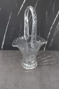 VINTAGE 1930'S CRYSTAL 10" ETCHED FLOWER BASKET VASE - Picture 1 of 4