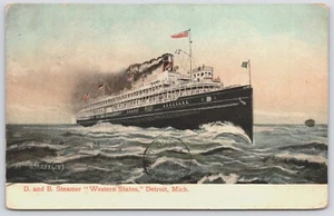 Postcard D and B Steamer Western States Ship Detroit MI Windsor to London ON - Picture 1 of 2