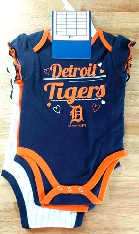 Detroit Tigers Infant Bodysuits Size 3-6 Months Set of 3 Baby Orange Blue White Cover