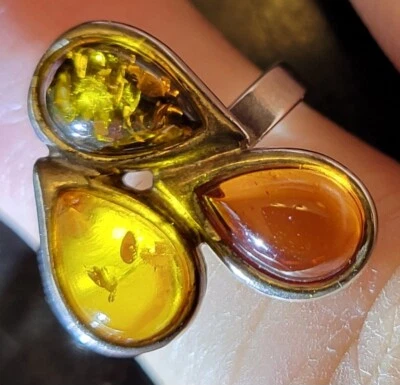 Anillo ámbar multi lágrima gota plata de ley talla 8,5 Foto 1 de 4