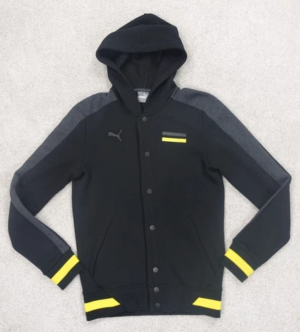 Puma BVB Dortmund Premium Jacket Adult Small Black Baseball Snap Hoodie Men's Cover