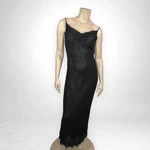 Vintage MAXXENT  Medium Silk Beaded Spaghetti Strap Black Gown  Wedding Prom - Picture 1 of 7