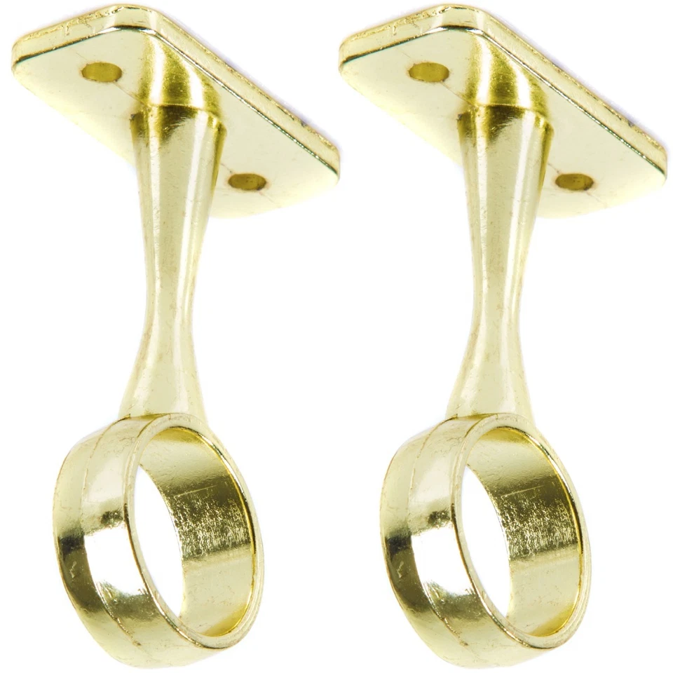 WHL 2x BRASS 19mm RAIL BRACKETS Strong Metal Wardrobe Cupboard Centre Hanger Support