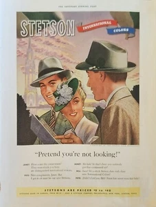 Cappello uomo Stetson 1939 pubblicità vintage colori internazionali - Foto 1 di 1