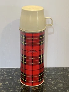 Vintage 1964 KING-SEELEY THERMOS Red Plaid 2242 Metal 1 Quart - Picture 1 of 8