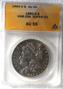 1882O ANACS AU55 VAM 29A Dbld Date, Clshd Obv G & First t, Clshd Rev M Super CD - Bild 1 von 4