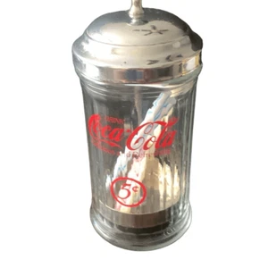 Vintage Coca-Cola Canada 5 Cent Glass Straw Dispenser & Metal Top Coke Coca Cola - Picture 1 of 12