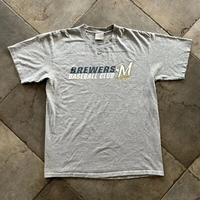 Vtg Y2K Nike Milwaukee Brewers Mens M T-Shirt MLB Center Swoosh Gray Tag - Image 1 of 4
