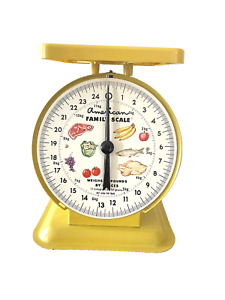 Vintage American Family Metal Kitchen Scale Sunny Yellow Up To 25 lbs 1950th